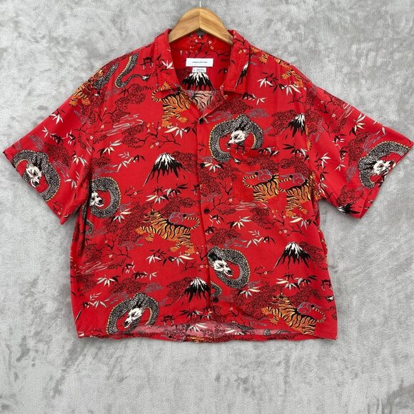 Urban Outfitters Tiger Dragon Asian Allover Print Short Sleeve Shirt - Picture 1 of 8